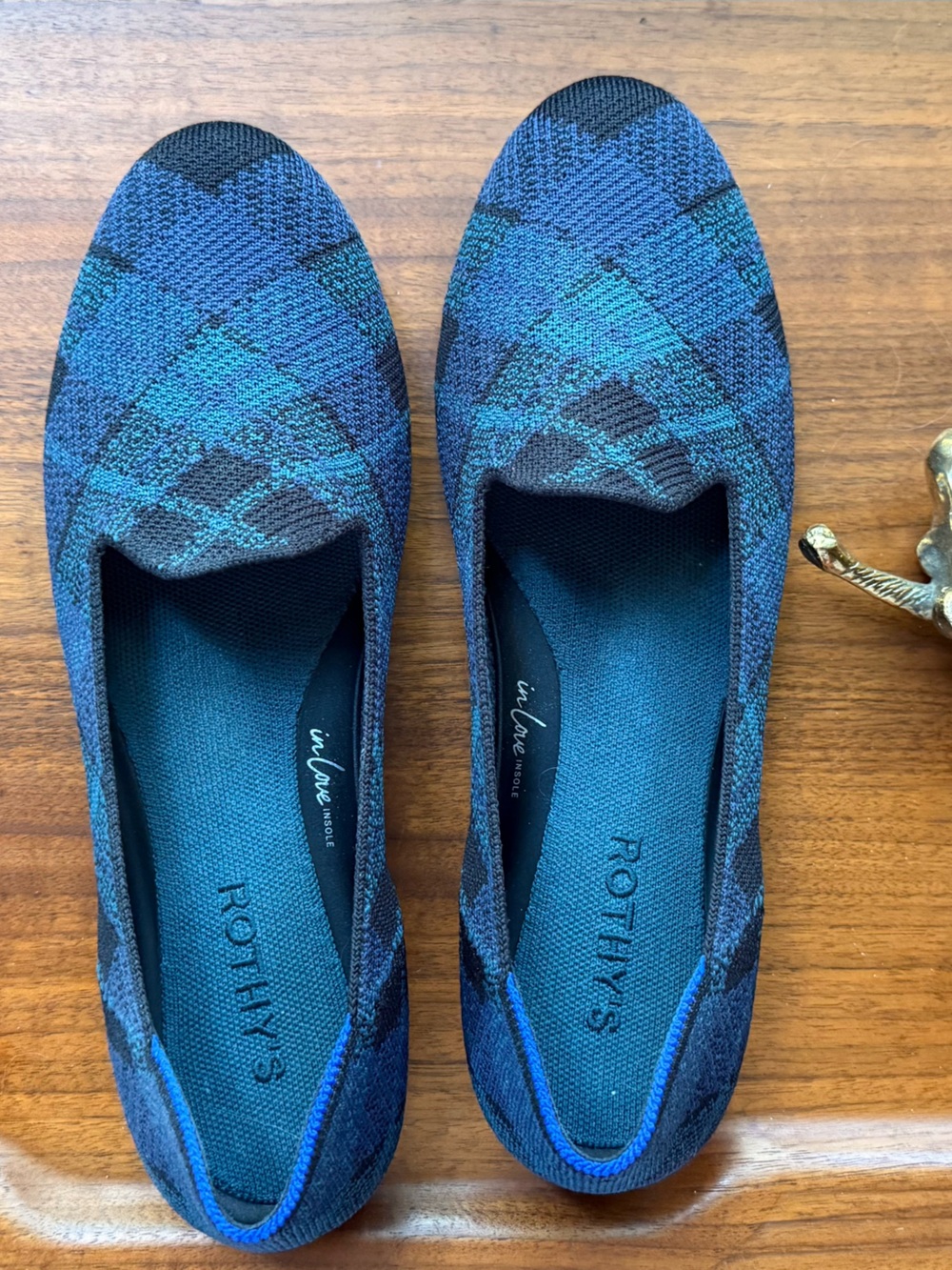 Rothy’s The Daily Loafer in blue & green plaid W9.5 like new